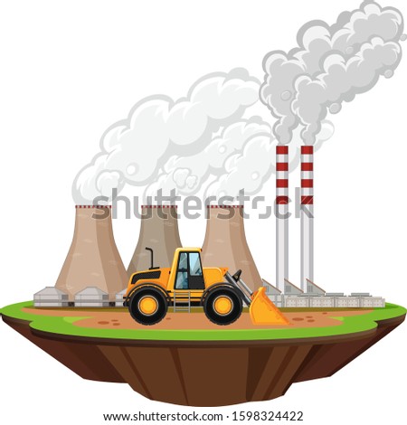 Scene with factory buildings and bulldozer on the site illustration