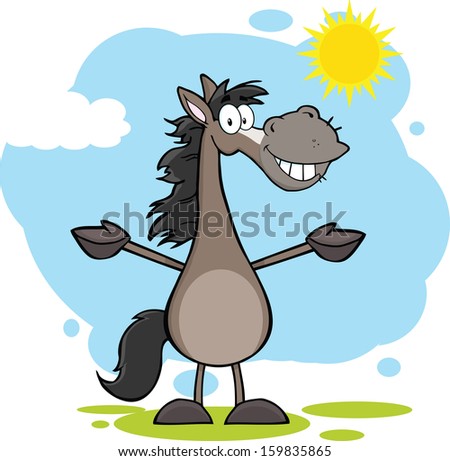 Smiling Grey Horse Cartoon Mascot 
