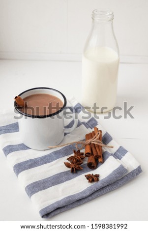 flavored cocoa with spices. White background. top view