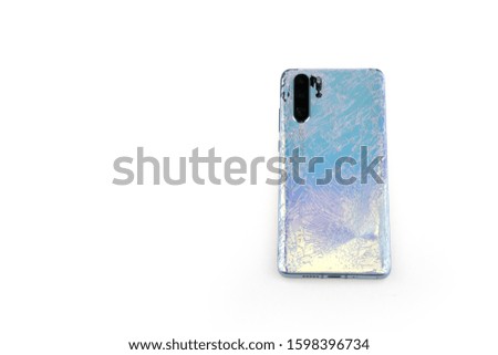 Smartphones that have been damaged by breakage separately on a white background