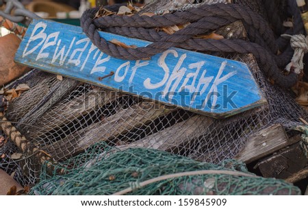 beware of sharks wooden sign