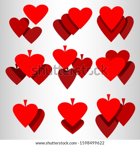 A large set of heart images. Various icons of hearts. Vector image.