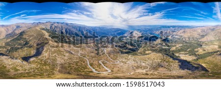 360-degree panoramic aerial view WITHOUT SKY, on a mountain road near Sierra Nevada (Granada) Spain