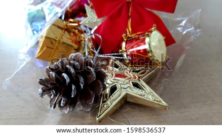 A close up of ornaments for Christmas decoration.
