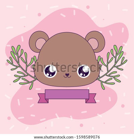 Cute bear cartoon with leaves wreath design, Animal zoo life nature character childhood and adorable theme Vector illustration