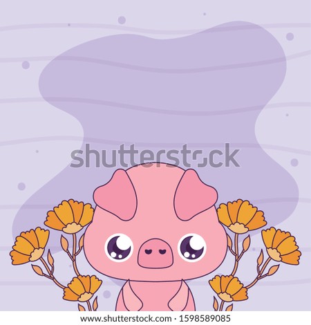 Cute pig cartoon with flowers design, Animal zoo life nature character childhood and adorable theme Vector illustration