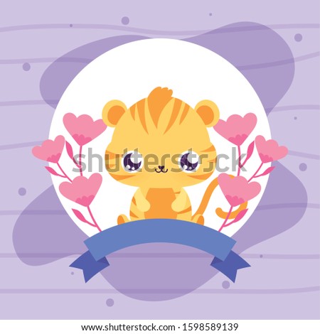 tiger cartoon with flowers design, Kawaii expression cute character funny and emoticon theme Vector illustration