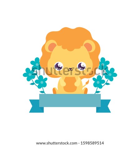 Cute lion cartoon with flowers design, Animal zoo life nature character childhood and adorable theme Vector illustration
