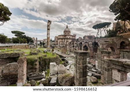 Rome/Italy - 3 March 2017: Picture of some part of historical place of Foro Romano.