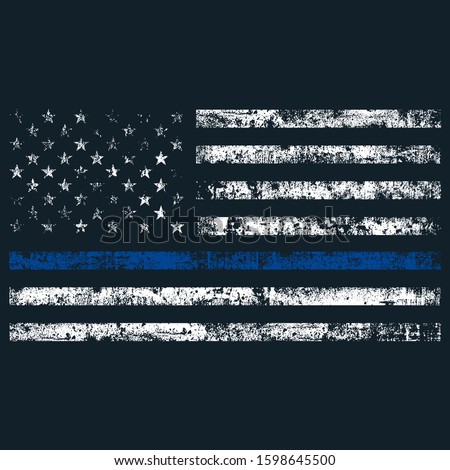 Thin Blue Line American Police, USA Law Enforcement Symbol, Grunge Design Flag.