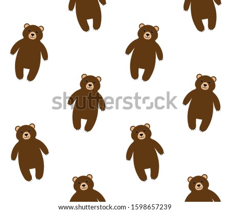 Vector seamless pattern of flat cartoon brown grizzly bear isolated on white background