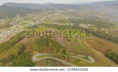 Aerial view in Celtic settlement at Castro de Santa Trega. A Guarda.Galicia,Spain.Drone Photo