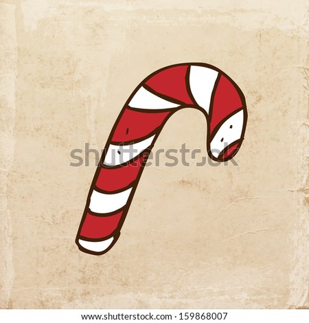 Christmas Candy Cane. Cute Hand Drawn Vector illustration, Vintage Paper Texture Background