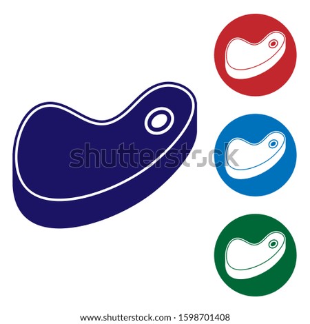 Blue Steak meat icon isolated on white background. Set color icon in circle buttons. 