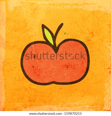 Red Apple.Cute Hand Drawn Vector illustration, Vintage Paper Texture Background