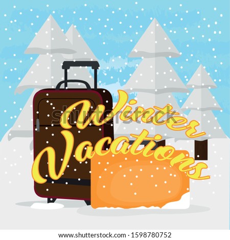 Winter vacation poster with a travel bags - Vector