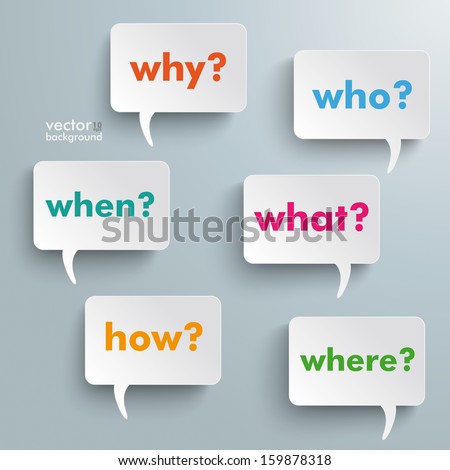 Colorful questions speech paper bubbles with questions. Eps 10 vector file. Royalty-Free Stock Photo #159878318
