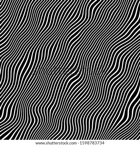 Vector - Diagonal black and white curved wave lines.Optical illusion.