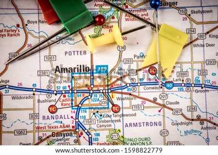 Amarilo map Usa background. Travel