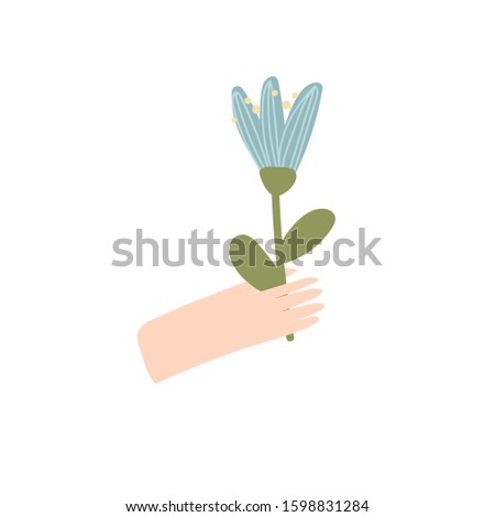 Flowers in hand on a white background. Style hand illustration on isolated background. A bouquet of flowers can be used on cards for women's day, March 8, banners, websites, postcards. Vector.