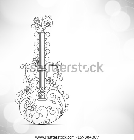 Musical guitar decorated with floral and musical notes, can be use as flyer, banner or posters for musical events. 