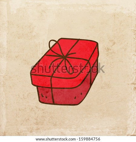 Gift Box. Cute Hand Drawn Vector illustration, Vintage Paper Texture Background