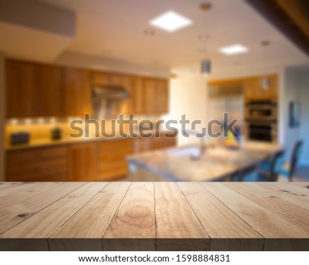 Table Top And Blur Kitchen Room Of The Background