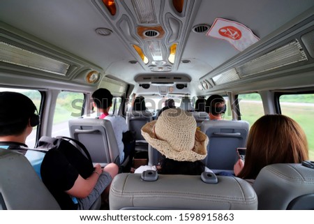 passenger and travellers inside the van. Royalty-Free Stock Photo #1598915863