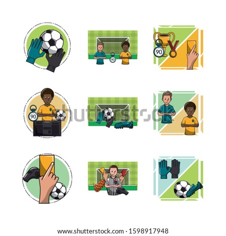 bundle of soccer sport icons vector illustration design