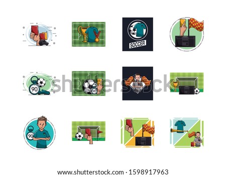 bundle of soccer sport icons vector illustration design