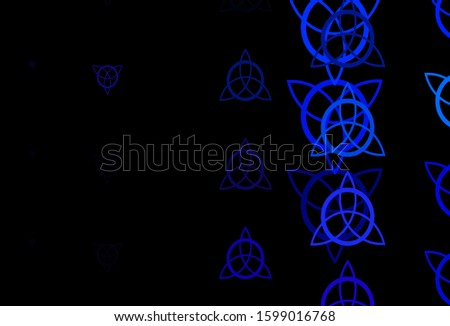 Dark BLUE vector texture with religion symbols. Illustration with magical signs of spiritual power. Simple design for occult depiction.