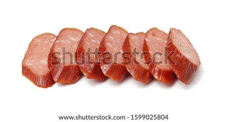 Sliced sausage on white background