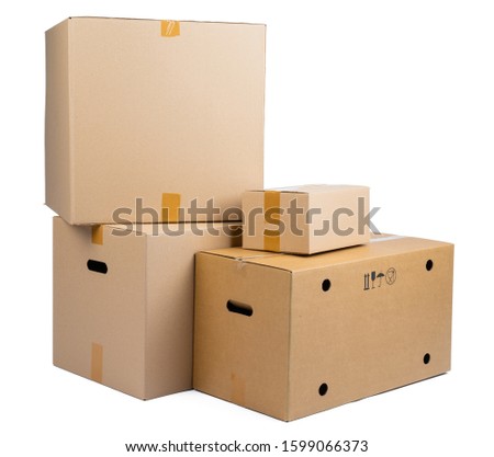 Stack of cardboard boxes isolated on white background