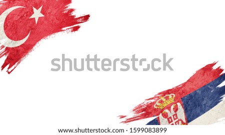 Flags of Turkey and Serbia on White Background
