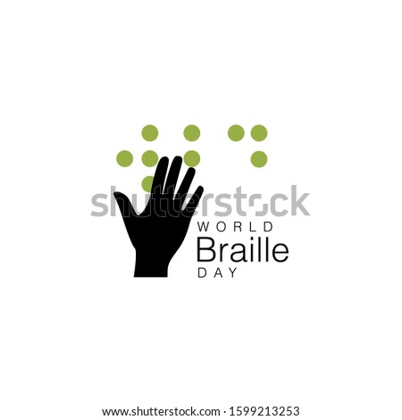 World Braille Day. 
Poster or logo for annual celebration of World Braille Day (January 4) with text World Braille Day made by braille alphabet  Royalty-Free Stock Photo #1599213253