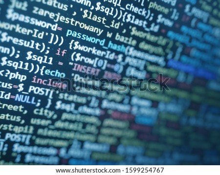 Code, HTML, php web programming source code. Abstract code background 