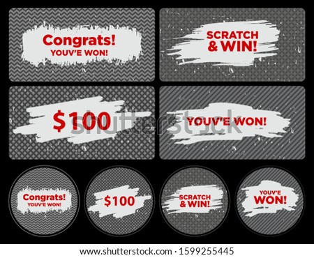 Set of Lottery winning ticket and scratch cards. Game and lottery cover for scratch card to win concept. Vector template. Royalty-Free Stock Photo #1599255445