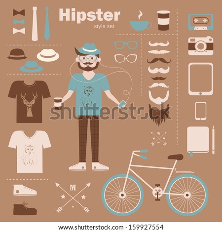 Hipster boy infographic concept background with icons