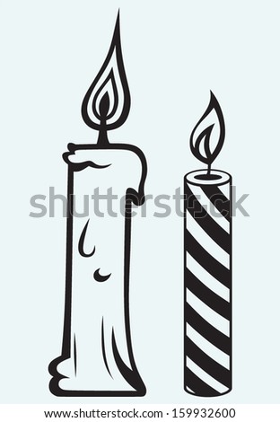 Burning candle isolated on blue background
