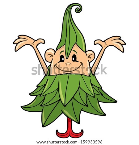 Drawing of a happy Christmas tree costume character
