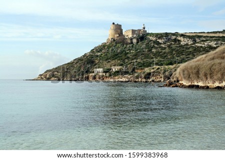 Capo Sant'Elia lighthouse and Calamosca tower. Cagliari, Sardinia, Italy
