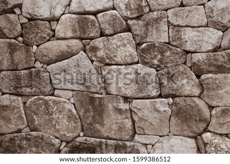 Ancient masonry. Gray fortress wall. Rough, untreated surface. Cold stone. Muted tones, vignetting.