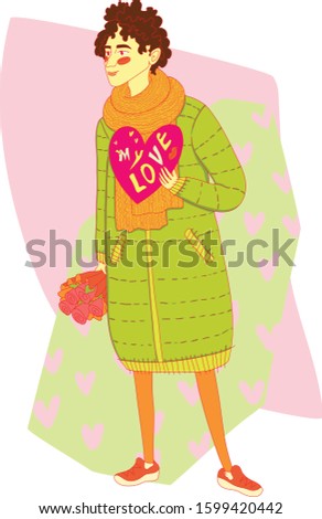 Cute boy ready for love day date - doodle vector illustration