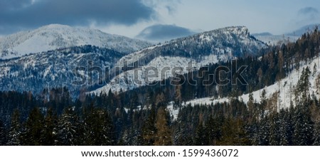  West Tatras in the winter near Liptovsky Mikulas city with nice blue sky and a lot of snow on sunny day. Snowy mountains.