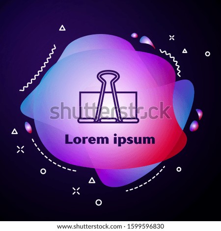 Purple line Binder clip icon isolated on dark blue background. Paper clip. Abstract banner with liquid shapes. 