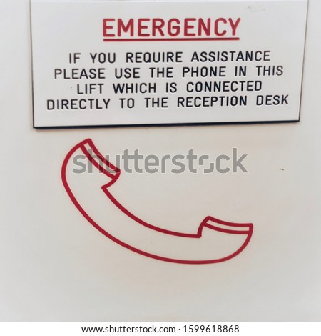 emergency telephone sign for lift for assistance
