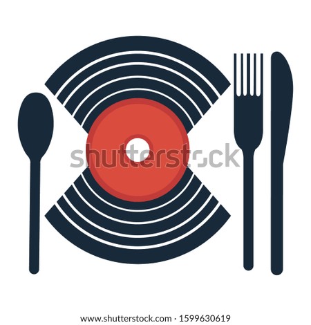 Restaurant logo with cutlery and plate - Vector illustration