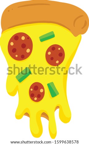 Vector Illustration of Pizza Cartoon With Pepperoni and Toppings