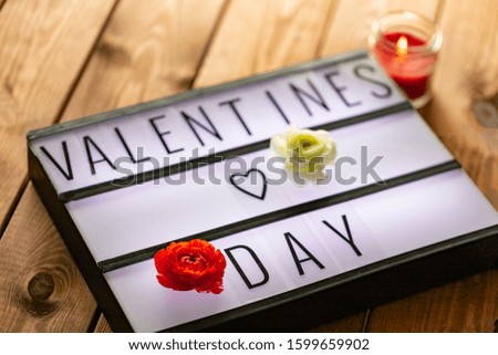 Valentine's day greeting, description on light box.