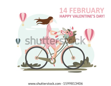 February 14, Valentines day, girl on a bike